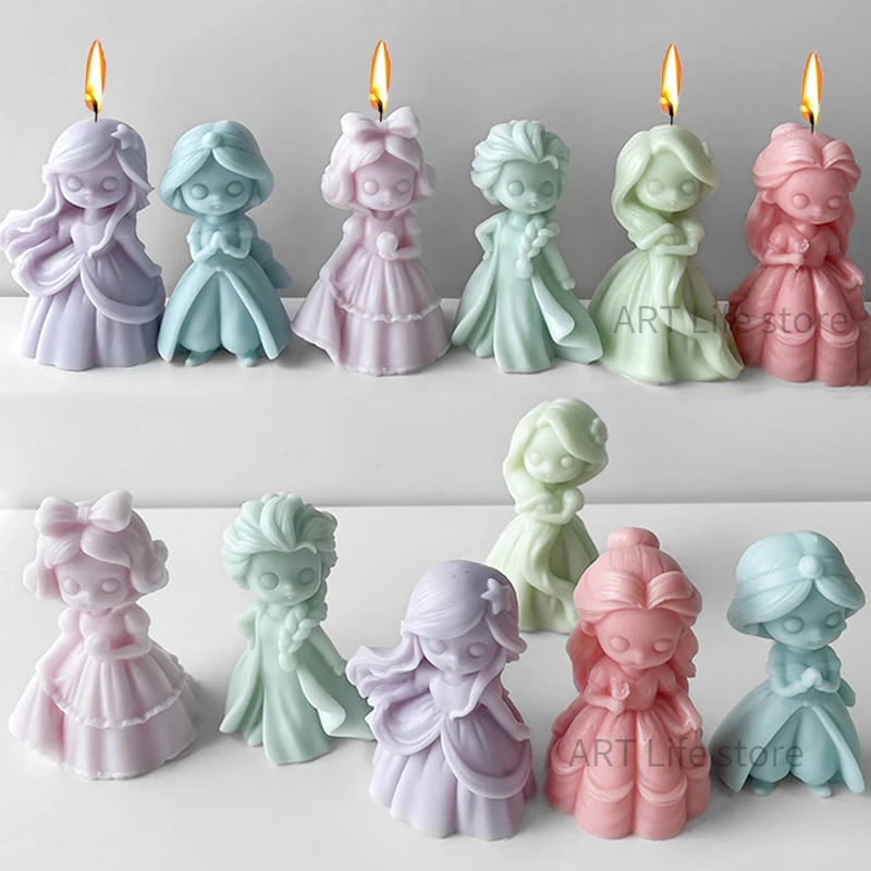 Candle Supplies Shop - 6 Prinsessenpop Siliconen Kaarsvorm 3d Meisje