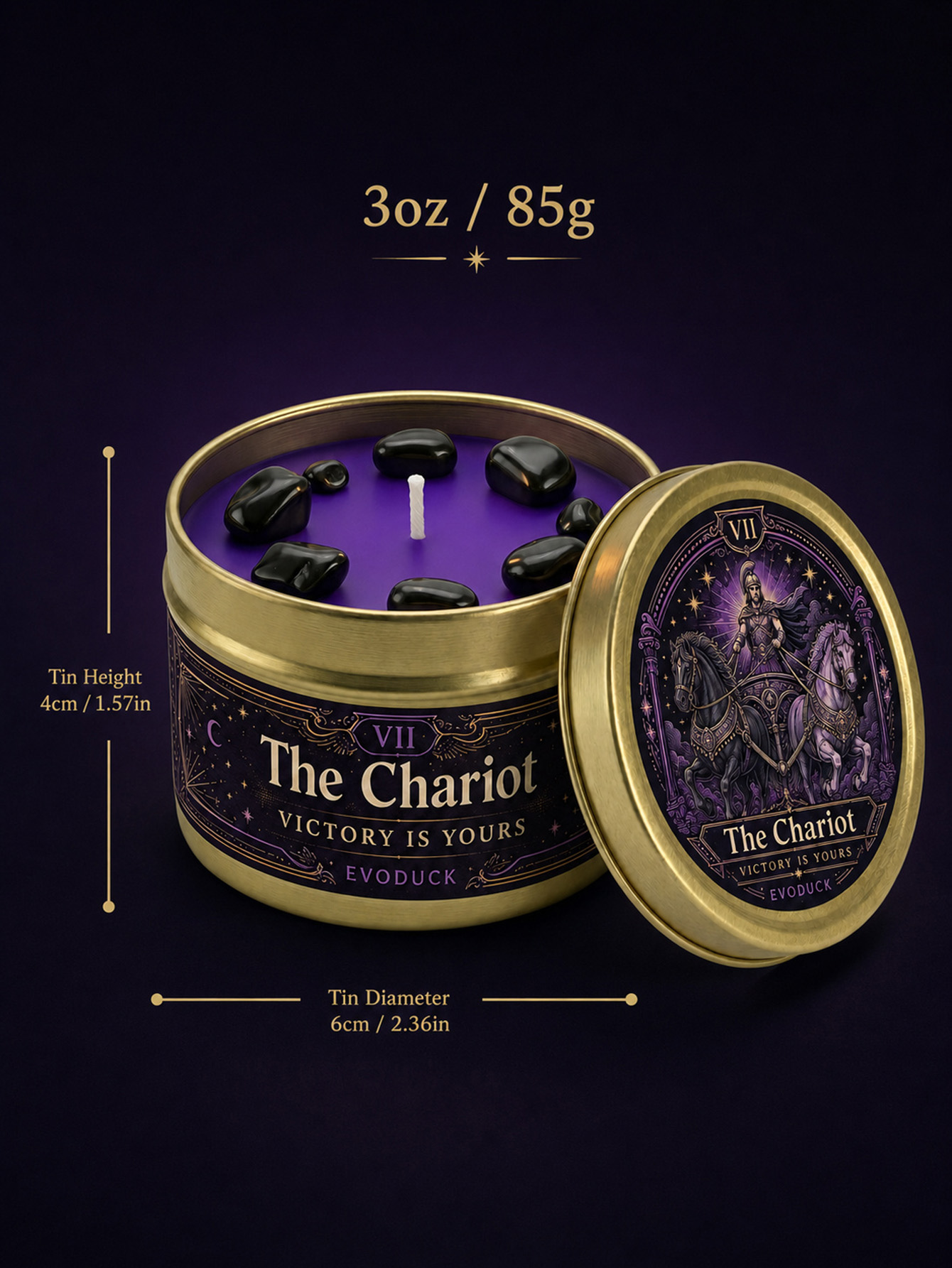 EVODUCK The Chariot Tarot Kaar - Black Tin Candle recensie en prijs
